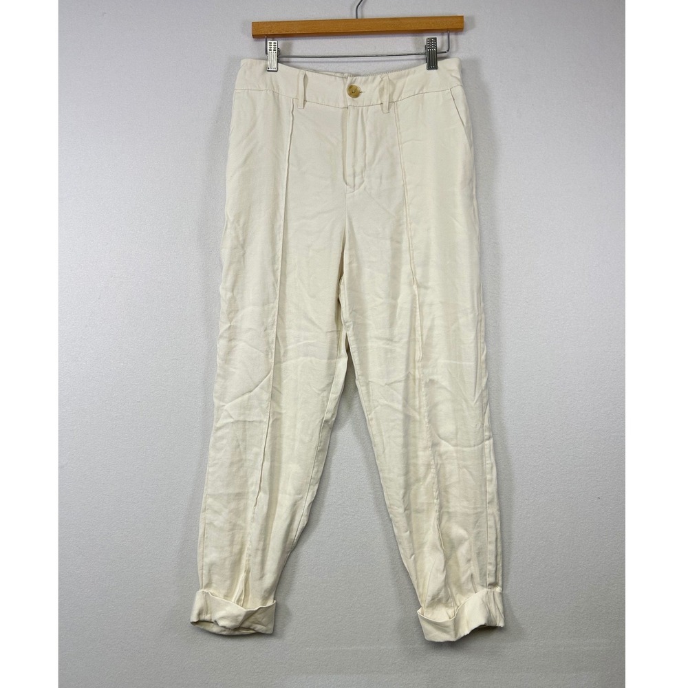 Coastal Minimalist A New Day Womens 10 Cream High Rise Seam Front Tapered Pants